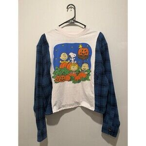 Rework Upcycle Grunge Oversize Peanuts Charlie Brown Fall Pumpkin Cozy  Top S/M